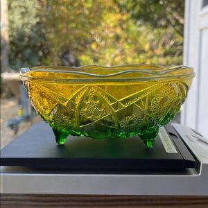 Vintage Green and Yellow Glass Bowl